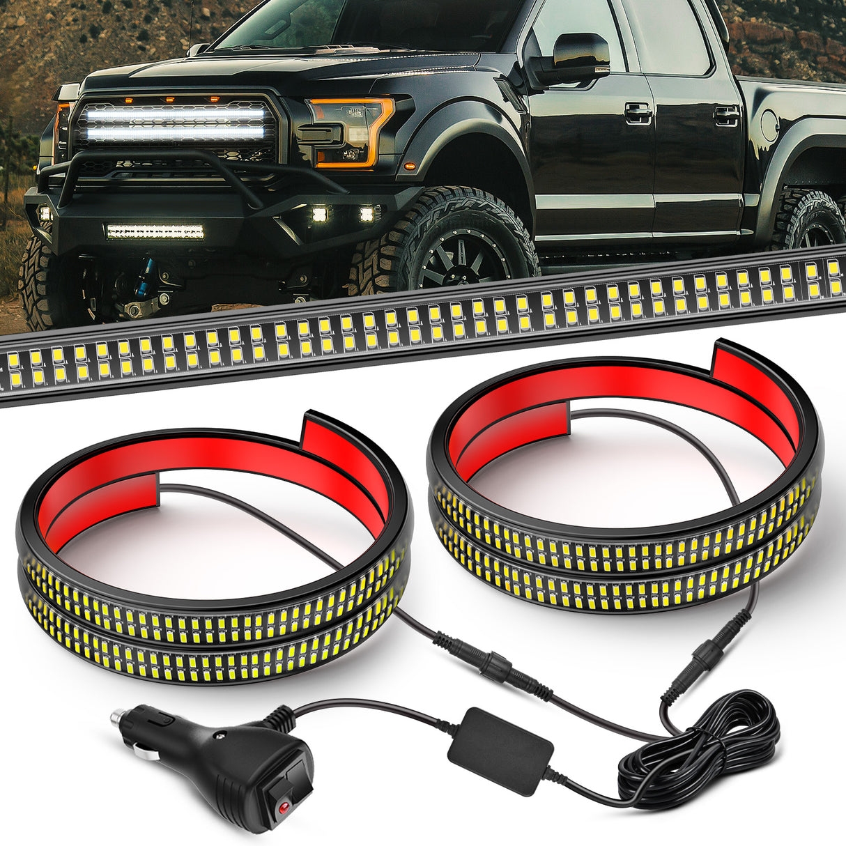 Nilight 2PCS 24 inch Truck Grill Strobe Lights Strip 384 LED Emergency Light White Flexible Side Flashing Warning Caution Safety Waterproof Lighting Kit for Trucks Tow Plow Construction Vehicles