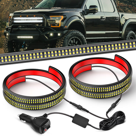 Nilight 2PCS 24 inch Truck Grill Strobe Lights Strip 384 LED Emergency Light White Flexible Side Flashing Warning Caution Safety Waterproof Lighting Kit for Trucks Tow Plow Construction Vehicles