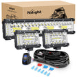 Nilight Side Shooter LED Light Bar Set 12 Inch Triple Row Spot Flood Combo Lights 2PCS 4.3Inch Pods with 5Pin Rocker Switch Wiring Harness Kit for Off-Road Truck ATV UTV Boat