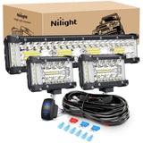 Nilight Side Shooter LED Light Bar Set 12 Inch Triple Row Spot Flood Combo Lights 2PCS 4.3Inch Pods with 5Pin Rocker Switch Wiring Harness Kit for Off-Road Truck ATV UTV Boat