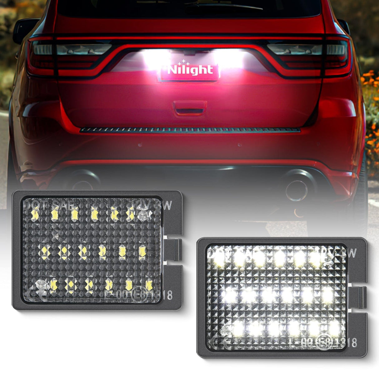 License Plate Lights Compatible with 2014 2015 2016 2017 2018 2019 2020 2021 2022 2023 Dodge Durango 6000K White Clear Lens 2PCS Pack