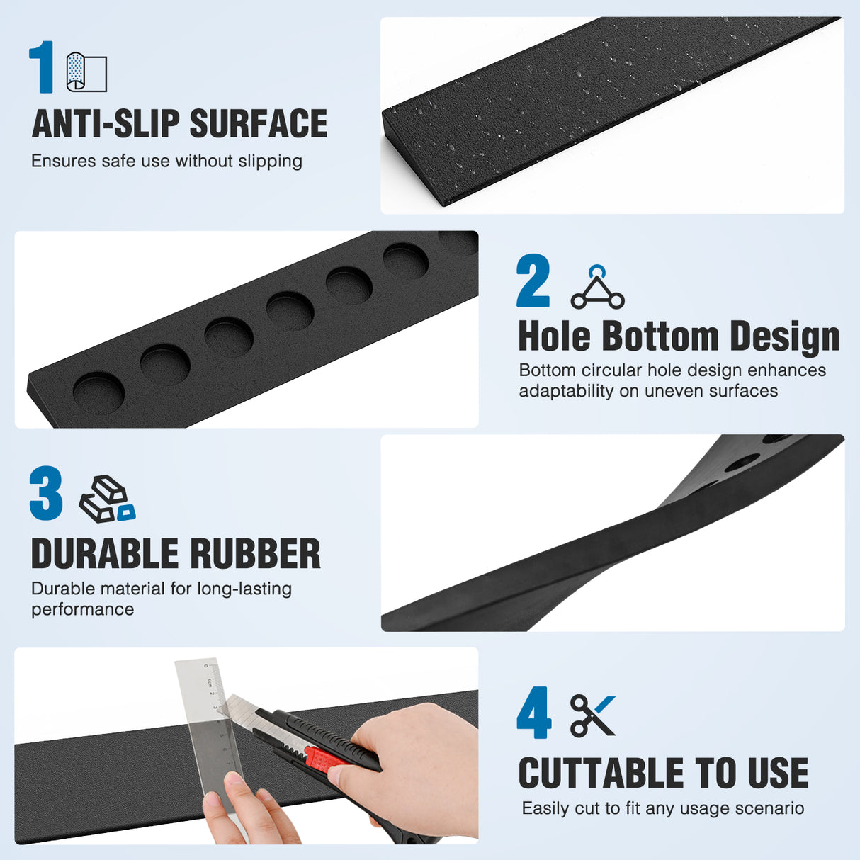 0.8Inch Rise Threshold Ramp for Doorways, 39.4Inch Wide Low Profile Cuttable Rubber Wheelchair Access Door Ramp for Doorway, Curb, Home Steps, Bathroom