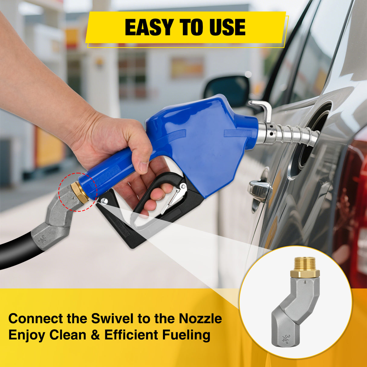 Nilight 3/4Inch NPT Fuel Nozzle with Fuel Hose Swivel, Automatic Shut Off Gas Pump Transfer Refilling Nozzle with Adjustable Speed Padlock for Gasoline, Kerosene, Diesel