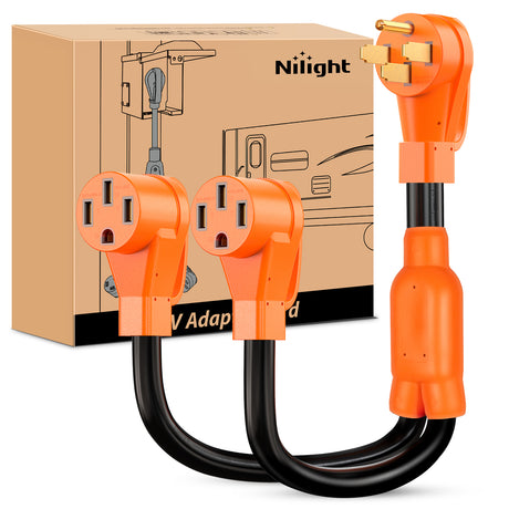 Nilight 50 Amp to 50 Amp RV Y Splitter Adapter Cord 50A Male Plug to Two 50A Female Outlet NEMA 14-50P 14-50R Pure Copper STW 10 AWG Heavy Duty Cable for RV Camper Generator