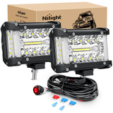 Side Shooter LED Light Bar 2PCS 4.3 Inch Triple Row Spot Flood Combo Lights Work Lighting with 5Pin Rocker Switch Wiring Harness Kit for Off Road Light on Truck SUV ATV UTV