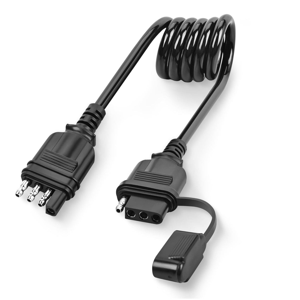 4 Way Flat Trailer Coiled Extension Cable 3 Feet Heavy Duty Jacket Cable Male and Female Wiring Harness Adapter Nilight