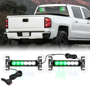 12LED Emergency Strobe Traffic Advisor Light Bar 2 in 1 Green White Dash Warning Safety Flashing Lights Front/Rear Windshield Construction Lights for Trucks Cars Plow Police Vehicles