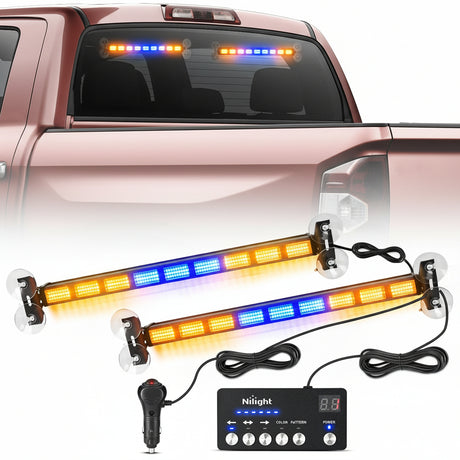 Led Strobe Light 162 LED Traffic Advisor Strobe Light Bar 2-in-1 Amber Blue Emergency Warning Hazard Lights with Controller 4 Switchable Color 36 Flash Pattern for Trucks Cars Tow Plow Construction Vehicles