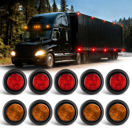 Side Marker Clearance Lights 2 Inch Red Amber Round Side Marker Light (10 Pcs)