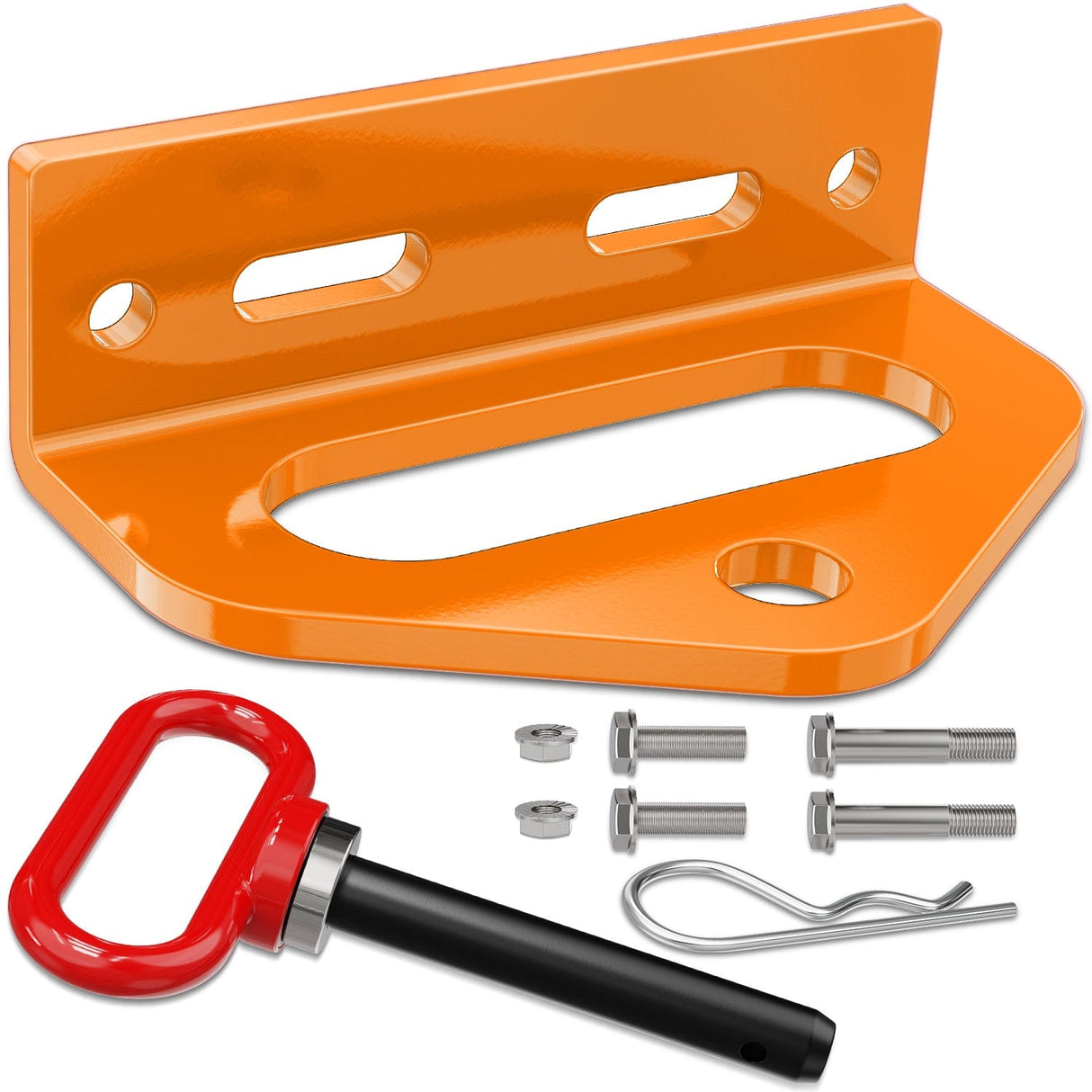 Universal Heavy Duty Zero Turn Mower Trailer Hitch Kit Strong Neodymium Magnetic Pin with 4 Bolts 1/2'' R-Clip Combo Pack Red & Orange 6mm Thick