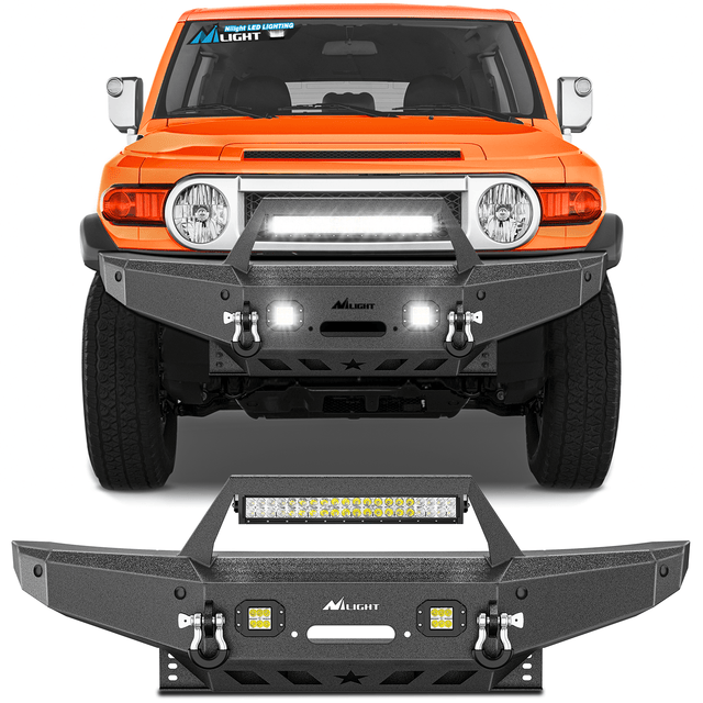 2007-2014 Toyota FJ Cruiser Front Bumper Winch Plate Offroad 120W Light Bar 18W LED Light Pods 2 D-Rings