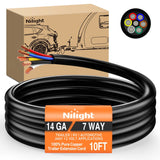 Nilight 10 Feet 7 Way Trailer Extension Cable RV Standard Wire 14 Gauge 7 Conductor 100% Pure Copper Insulated Heavy Duty Cord Weatherproof for 7 Pin Blade Truck Camper RV Automotive