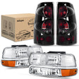 Nilight Headlight and Taillight Assembly Combo Compatible with 1999 2000 2001 2002 Chevy Silverado 1500 2500 1500HD 2500HD 3500 OE Style Chrome Housing Amber Reflector Smoke