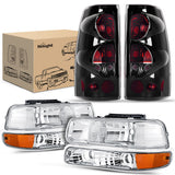 Nilight Headlight and Taillight Assembly Combo Compatible with 1999 2000 2001 2002 Chevy Silverado 1500 2500 1500HD 2500HD 3500 OE Style Chrome Housing Amber Reflector Smoke