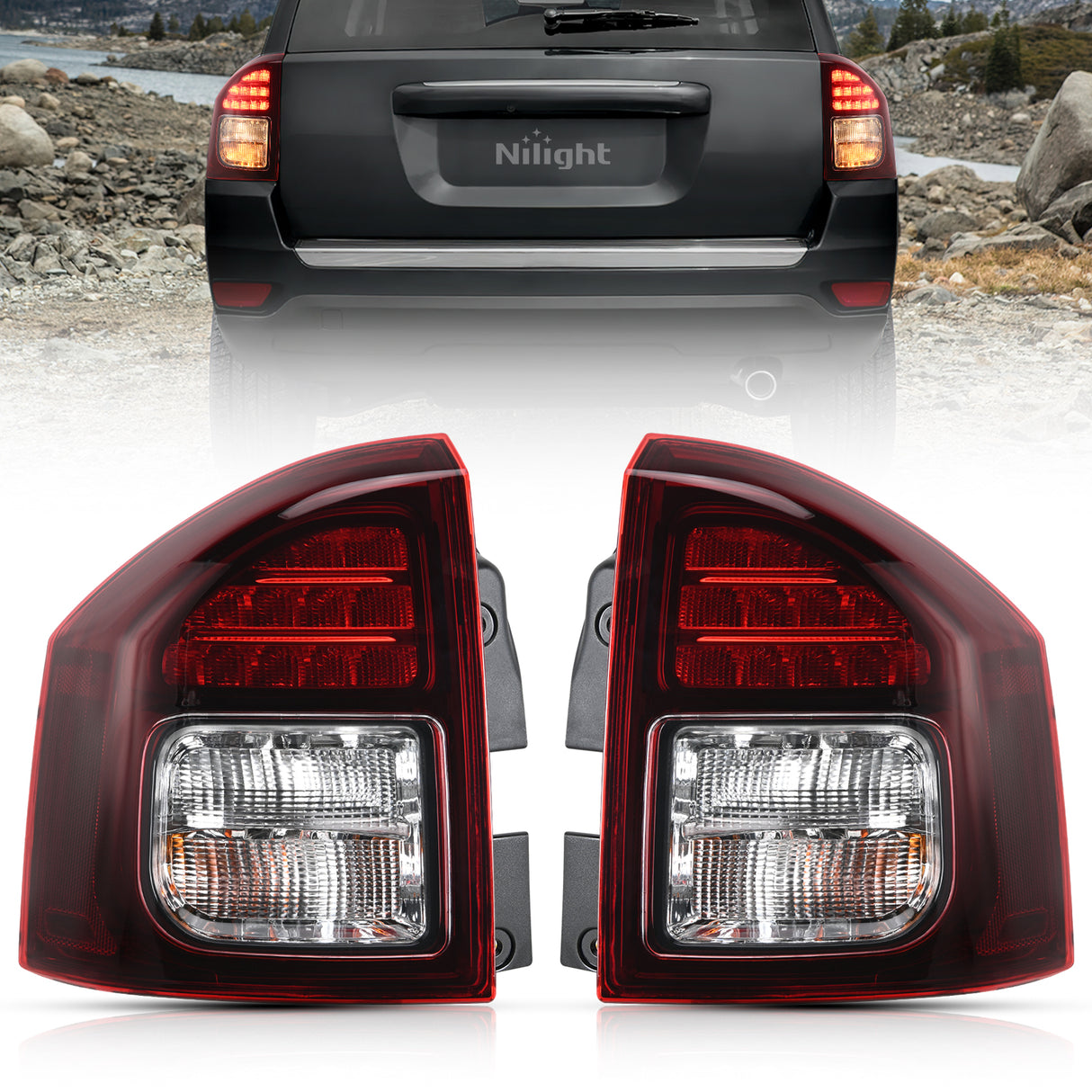 Nilight Taillight Assembly Compatible with 2014 2015 2016 2017 Jeep Compass Tail Light OE Style Rear Lamp Replacement Driver and Passenger Side w/Bulbs