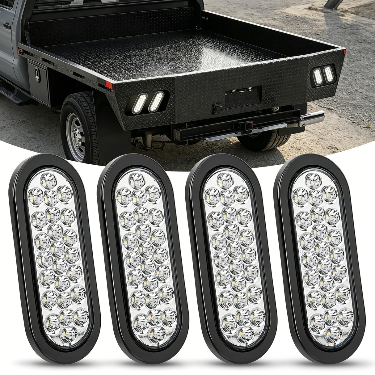 6 Inch Oval White 24Leds Trailer Tail Lights 4Pcs