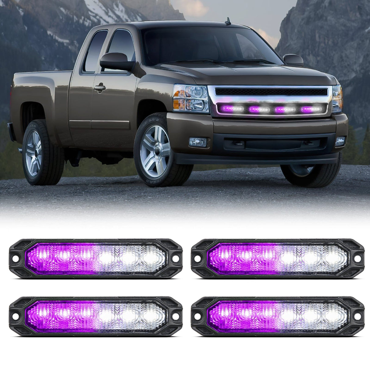 Nilight 4PCS 6 LED Purple and White Emergency Warning Strobe Lights
