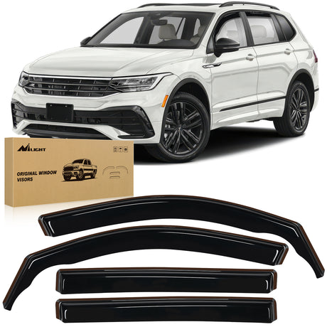 Rain Guards Vent Window Visors for Volkswagen (VW) Tiguan 2018 2019 2020 2021 2022 2023 2024（5-Seat Only）, in-Channel Rain Guards, Original Window Deflectors-4PCS