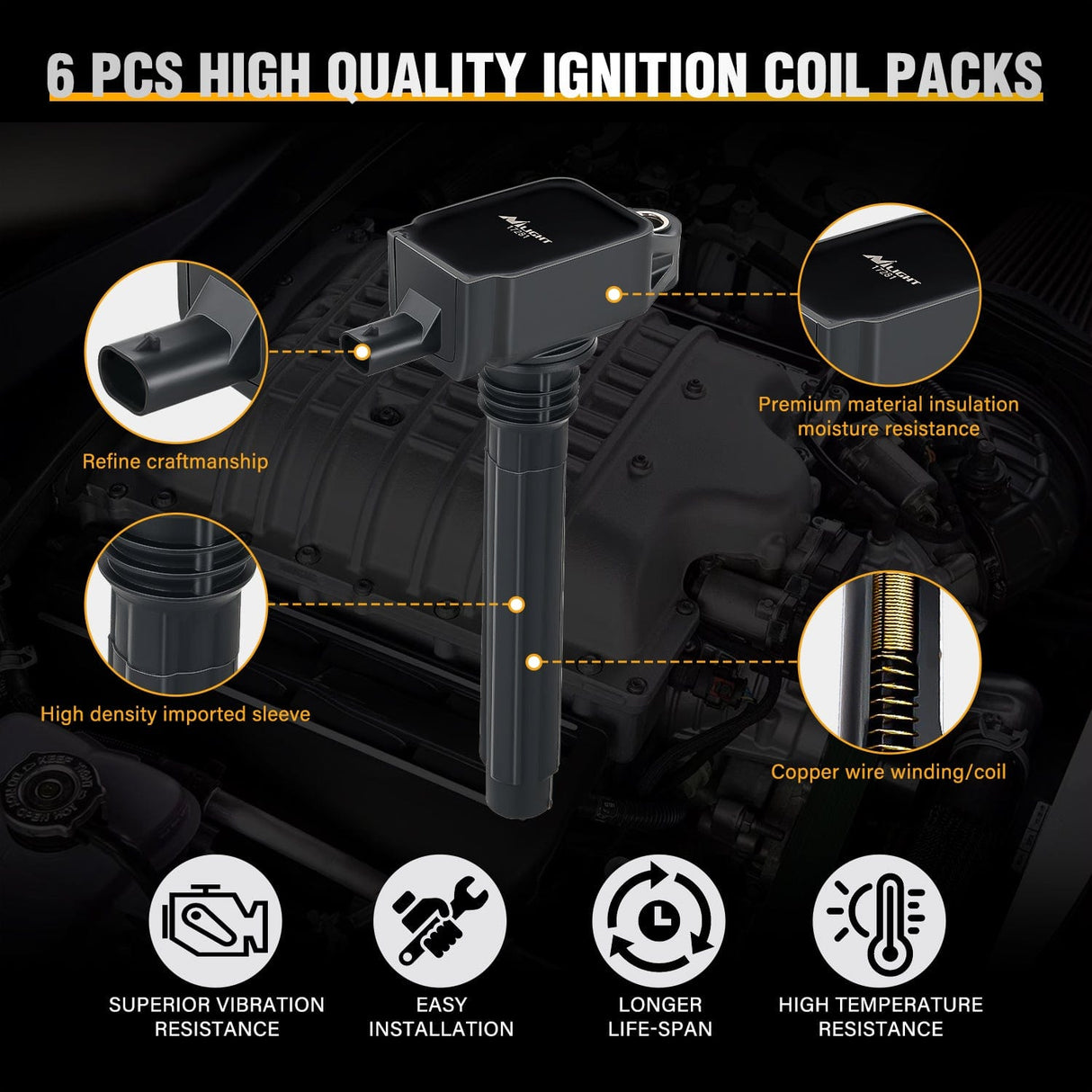 ignition coil pack 6pcs Ignition Coil Pack UF648 Fit for Jeep Dodge Chrysler 2011 2012 2013 2014 2015 2016 Grand Cherokee Wrangler Town&Country Avenge Challenger Charger Durango RAM1500 V6 3.6L