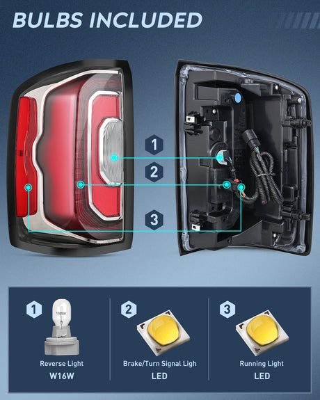 Taillight Assembly Taillight Assembly Compatible with 2016 2017 2018 GMC Sierra Tail Light with LED Type OE Style Rear Lamp Replacement Driver and Passenger Side