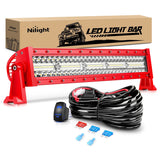 Nilight 22 Inch 480W 28800LM Triple Row Red Shell Spot Flood Led Light Bar | 16AWG Wire 5Pin Switch