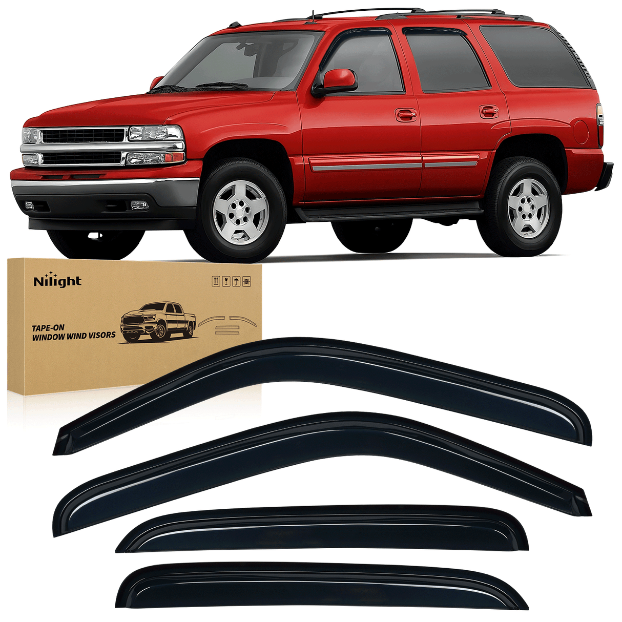 Nilight Window Rain Guards for Chevy Tahoe/GMC Yukon 2000 2001 2002 2003 2004 2005 2006, Out-Channel Window Visors Vent Wind Deflectors-4PCS