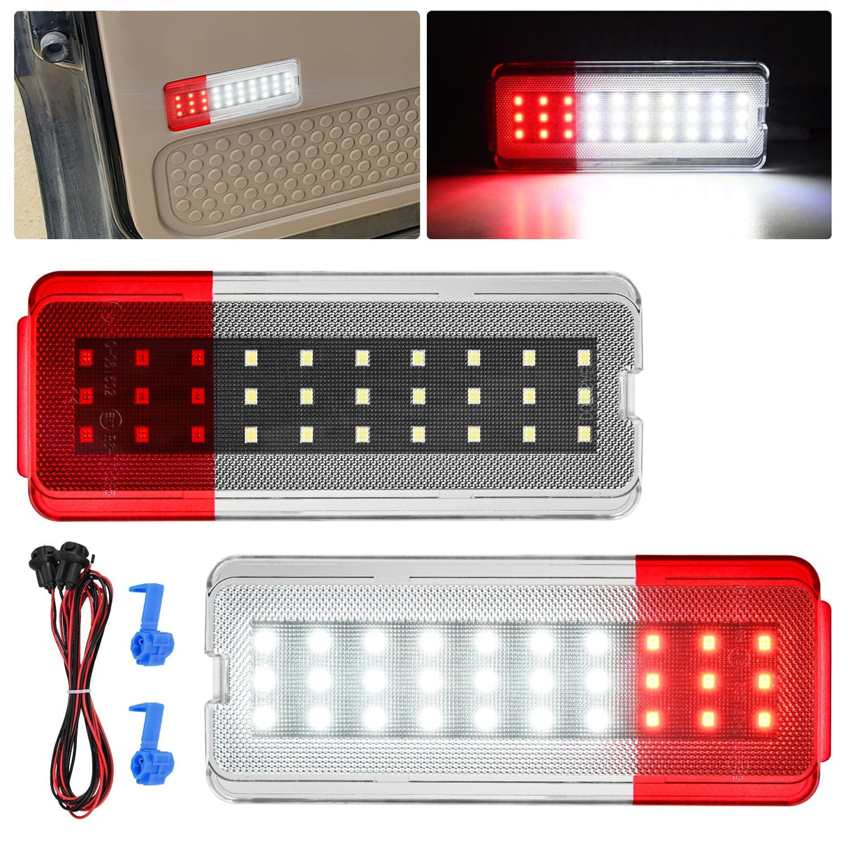 2PCS LED Interior Door Panel Light Courtesy Warning Lights White Red Plug and Play Compatible with Ford F250 F350 F450 F550 Super Duty 1999-2007 Excursion 2000-2005