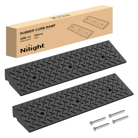 Nilight 3.6Inch Rise Curb Ramps, Heavy Duty Rubber Driveway Threshold Shed Ramp for Sidewalk Cars Lawn Mower Wheelchairs Motorcycles, 3300lbs Load Capacity