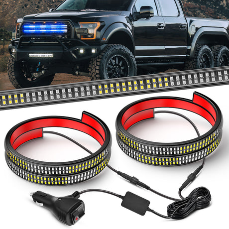 Nilight 2PCS 24 inch Truck Grille Strobe Lights Strip 384 LED Emergency Light Blue White Flexible Side Flashing Warning Caution Safety Waterproof Lighting Kit for Trucks Tow Plow Construction Vehicles
