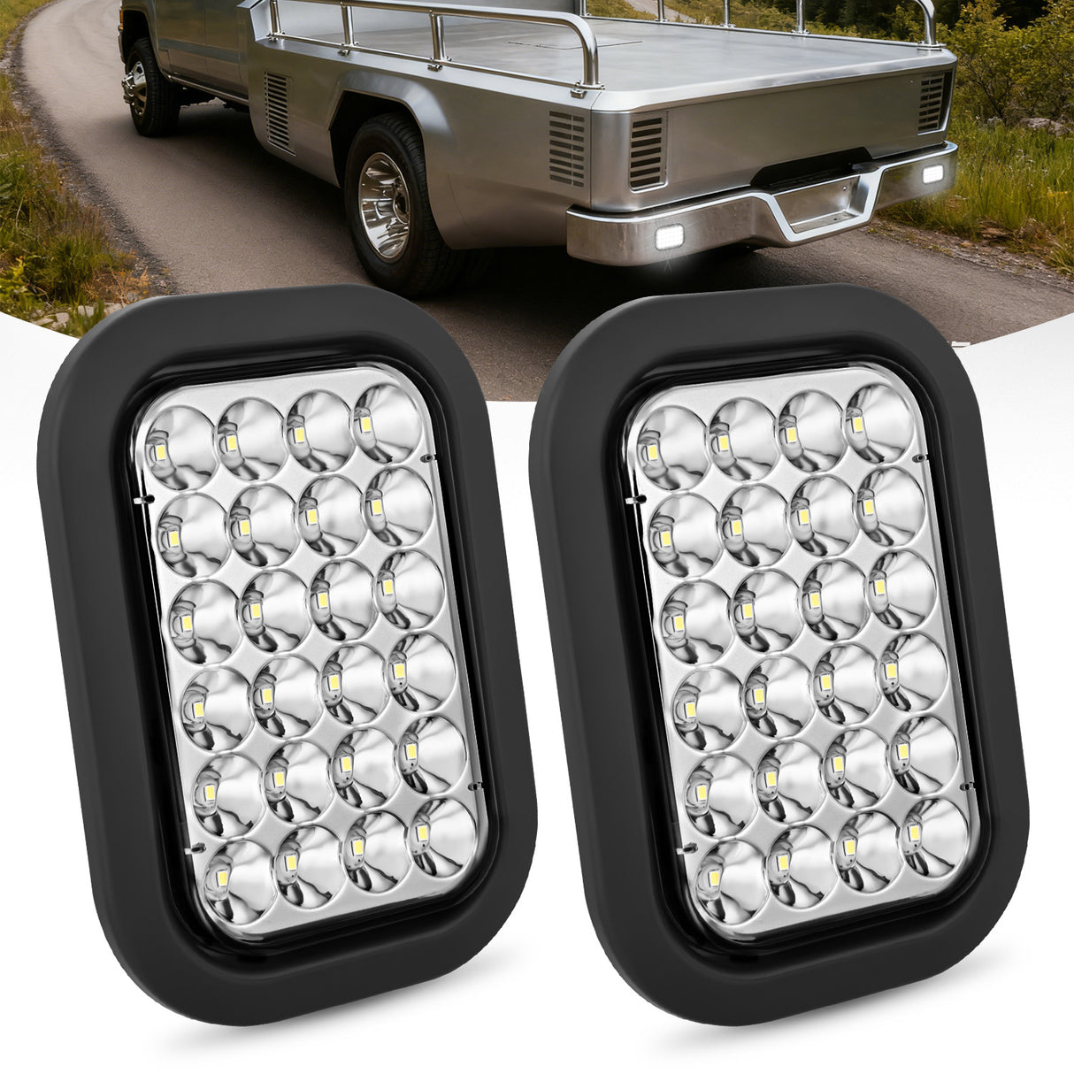 Tail Brake Turn Reverse Lights 2 Pcs 5 X 3 Inch 24 Led White Rectangular Trailer Tail Light