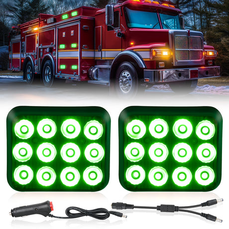 Nilight 12LED Magnetic Wireless Trailer Lights 2PCS Rechargeable Portable Hazard Beacon Warning Light Green Emergency Strobe Light for Trucks Trailers Vehicles Cars Bus Surface Mount