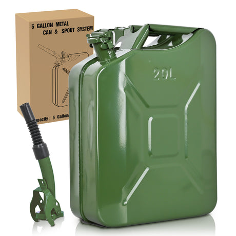 Gas Can Metal Gas Can 5 Gallon with Spout System and Handle, 20 Litre Metal Container for Gasoline Trucks Cars ATV Motorcycle Equipment, No Spill Steel Safety Gas Fuel Cans Red, 1 Pack