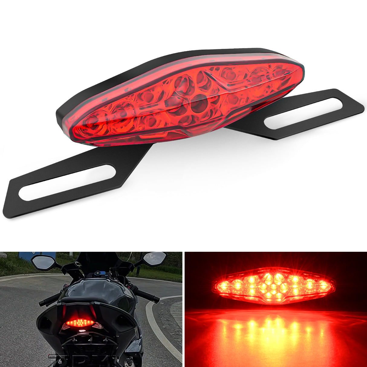 Nilight Motorcycle Tail Lights LED Brake Running Light with License Plate Bracket Dirt Bike Rear Lighting Compatible with Honda Yamaha Kawasaki Suzuki Chopper Turing Cruiser, Red