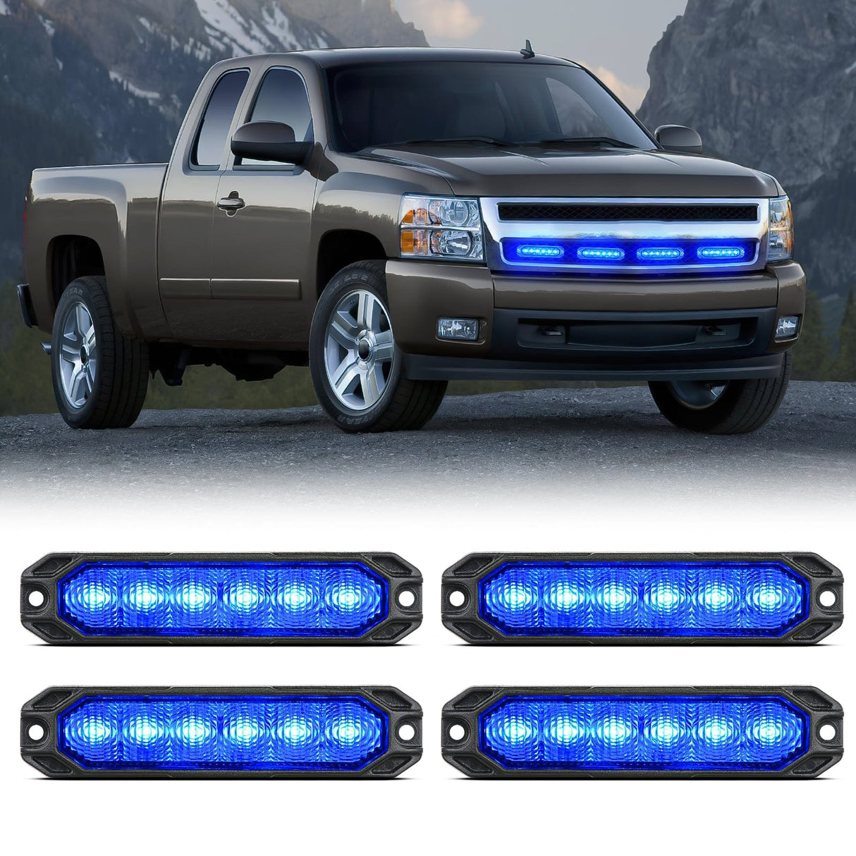 4PCS 6 LED Blue Emergency Warning Strobe Lights