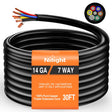 Nilight 30 Feet 7 Way Trailer Extension Cable RV Standard Wire 14 Gauge 7 Conductor 100% Pure Copper Insulated Heavy Duty Cord Weatherproof for 7 Pin Blade Truck Camper RV Automotive