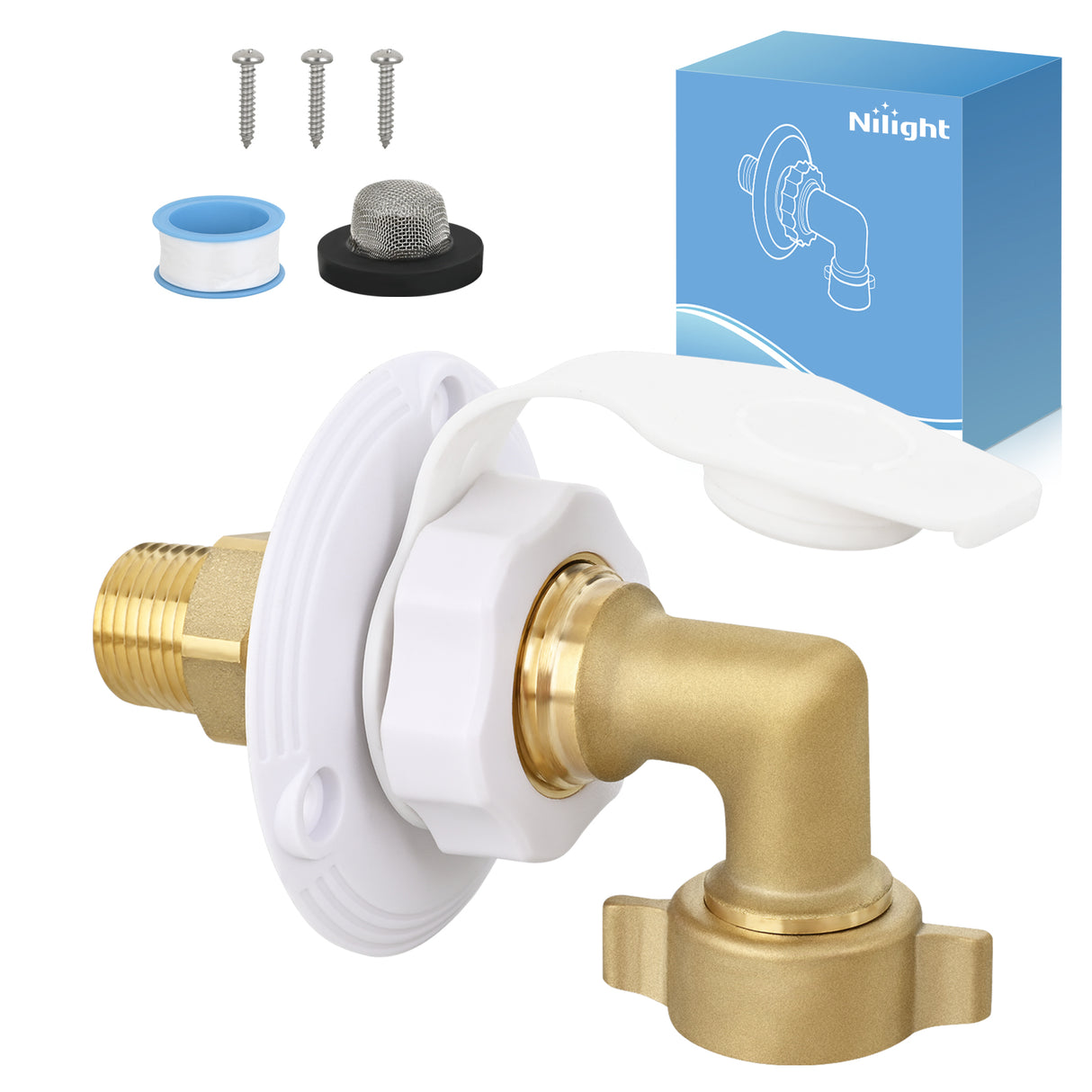 Nilight RV City Water Inlet with Check Valve & 90 Degree Hose Elbow 1/2Inch NPT Male to 3/4Inch GHT Female City Water Fill Inlet Flange Connection Fittings Connector Replacement for RV Camper Trailer Marine
