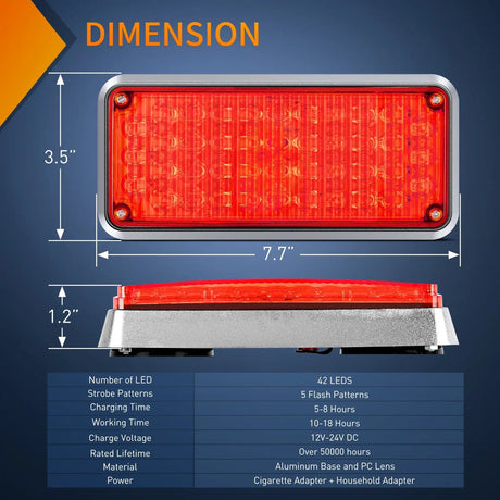 42LED Emergency Strobe Lights For Cars Trucks Van Off Road Vehicles ATV Dimension
