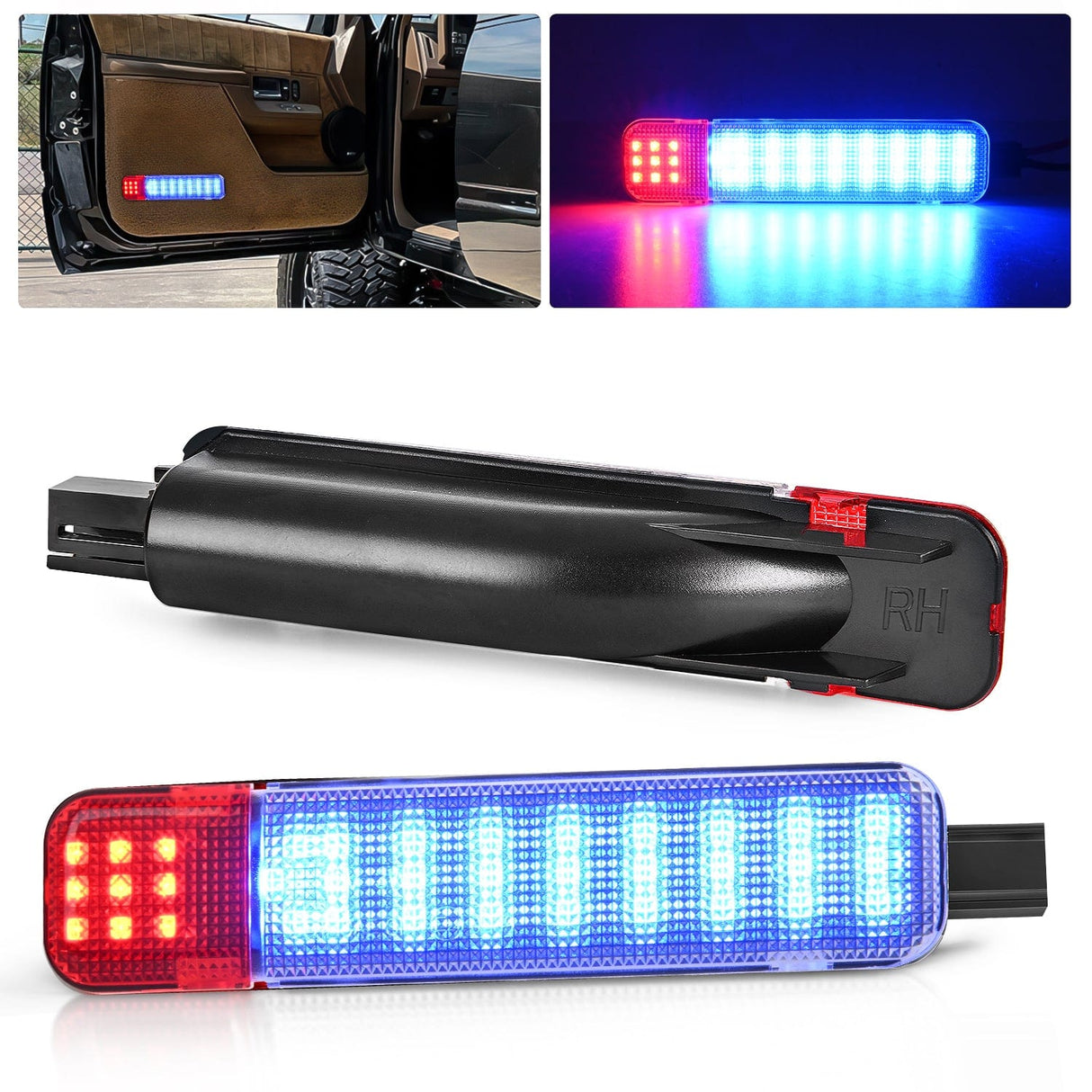 2PCS LED Interior Door Panel Light Courtesy Warning Lights Blue Red Plug and Play Compatible with Chevy GMC C/K Silverado Sierra 1500 2500 3500 HD Suburban Cadillac Escalade Hummer H2
