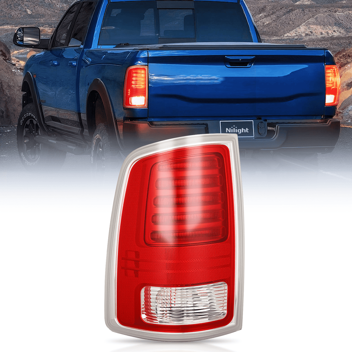Nilight Taillight Assembly Compatible with 2013 2014 2015 2016 2017 2018 Dodge Ram 1500 2014-2018 Ram 2500 3500 LED Style Driver Side Rear Tail Light with Bulbs