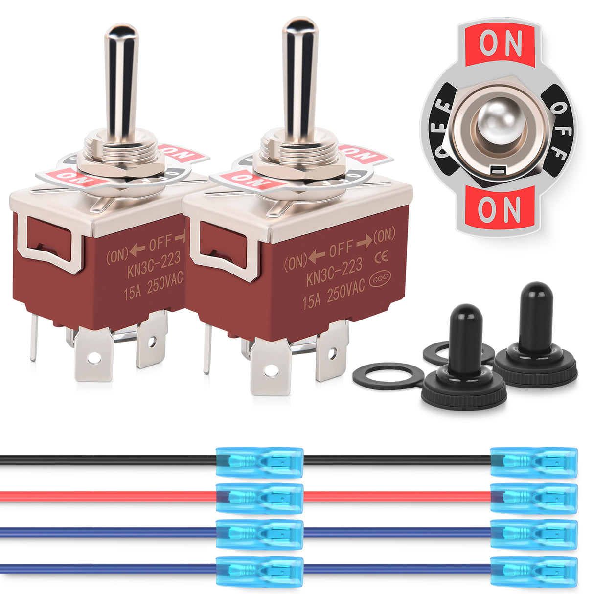 Nilight 4Pin Reverse Polarity Toggle Switch 2PCS 12V Momentary Rocker Switches 30A On Off On DPDT 3 Position Waterproof Boot Cap Jack Motor Control w/14 Gauge Wires