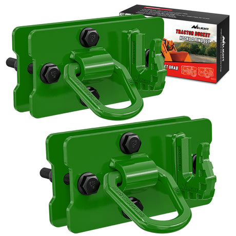 Nilight 2PCS Tractor Bucket Hooks with Tie Down Ring, Bolt-On Grab Hook with Back Plates Compatible with Trailer RV UTV Truck, Grade 70 Grade Forged Steel Max 15000 lbs, Green