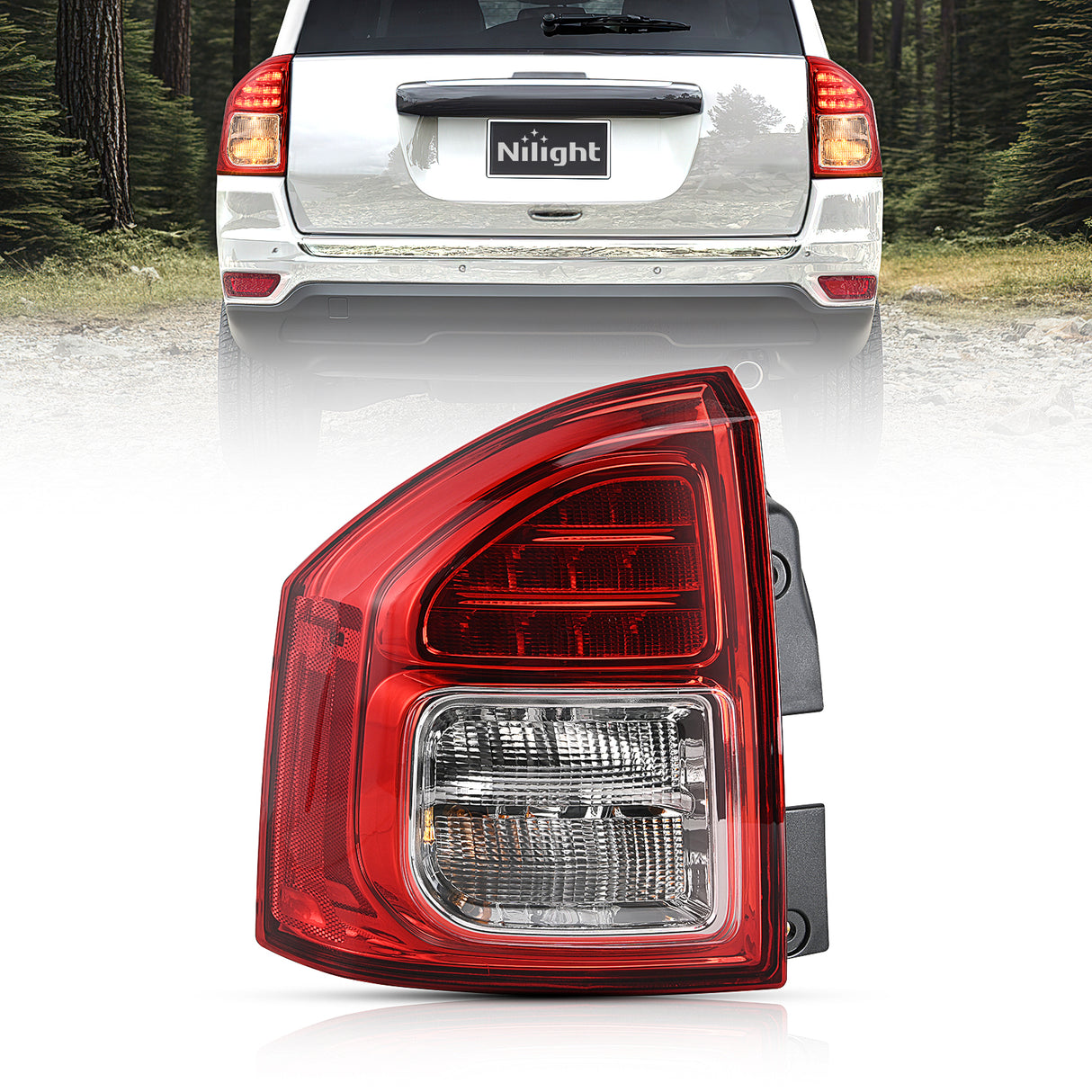 Nilight Taillight Assembly Compatible with 2011 2012 2013 Jeep Compass Tail Light OE Style Rear Lamp Replacement Driver Side w/Bulbs