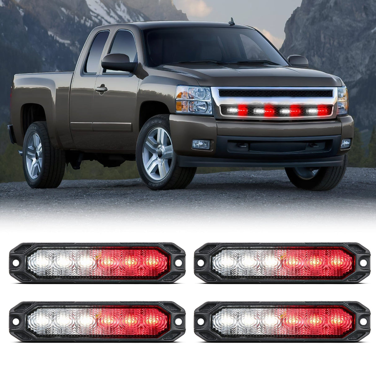 Nilight 4PCS 6 LED Red and White Emergency Warning Strobe Lights