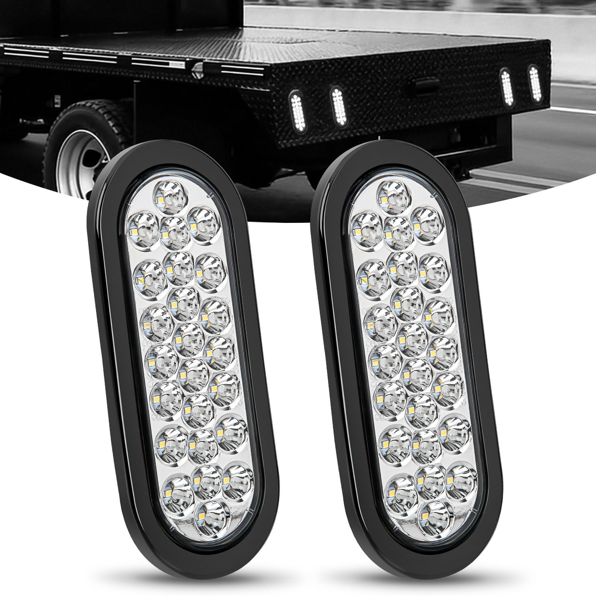 6 Inch Oval White 24Leds Trailer Tail Lights (Pair)