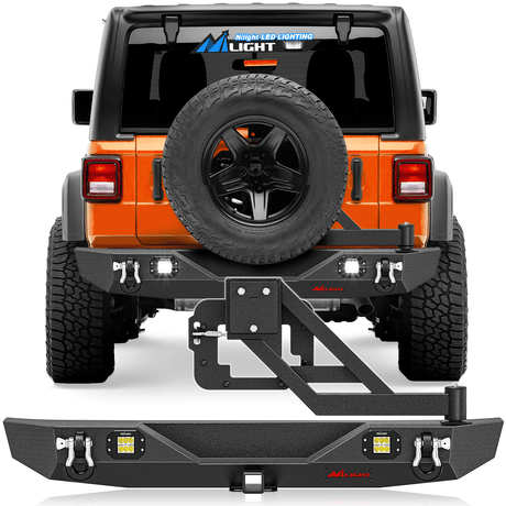 Front Bumper 2007 2008 2009 2010 2011 2012 2013 2014 2015 2016 2017 2018 Jeep Wrangler JK & Unlimited (2/4 Doors) Rear Bumper Hitch Receiver 2Pcs LED Lights Pods D-rings