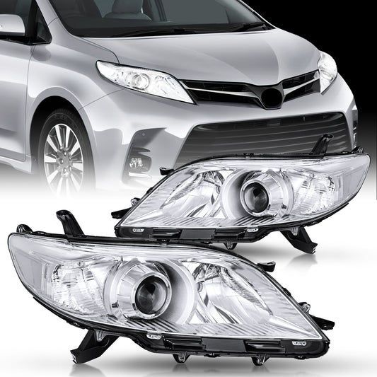 Nilight Headlight Assembly Compatible with 2011 2012 2013 2014 2015 2016 2017 2018 2019 2020 Toyota Sienna Chrome Housing Clear Reflector Clear Lens Headlights Replacement