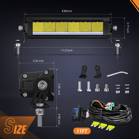 Nilight LED Light Bar with Amber DRL 2 PCS 30 W 9 Inch Single Row Slim 3365 LM Anti-Glare Spot Beam IP68 Offroad Driving Lights w/ 16AWG DT Wiring Kit for Pickup Truck SUV ATV UTV Boat 4x4 Jeep