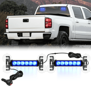12LED Emergency Strobe Traffic Advisor Light Bar 2 in 1 Blue Dash Warning Safety Flashing Lights Front/Rear Windshield Construction Lights for Trucks Cars Plow Police Firefighter Vehicles