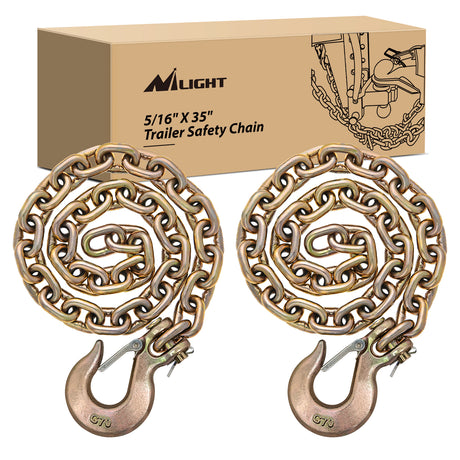 Nilight 5/16Inch X 35Inch Trailer Safety Chain 2pcs Grade 70 Towing Chain with Clevis Snap Hooks 18800lbs Break Strength for Trailer, RV,and Boat Towing