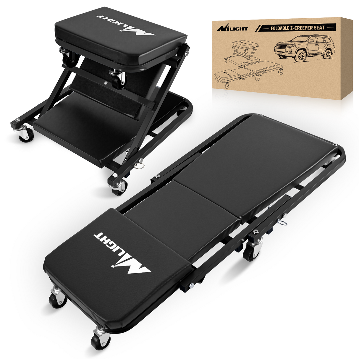 Nilight 36inch Z Creeper - 2-in-1 Folding Rolling Mechanic Seat 36 inches Adjustable Lay-Down or Sit Garage Chair, 330 lbs Capacity, Grey Black